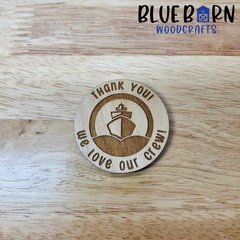 Cruise Crew Thank You Coins – 2" Engraved Wooden Appreciation Tokens
