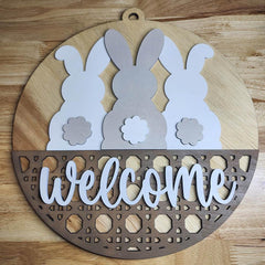 Three Bunny Easter Spring Welcome Door Hanger | Bunny Life | Bunny Welcome Sign