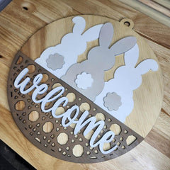 Three Bunny Easter Spring Welcome Door Hanger | Bunny Life | Bunny Welcome Sign