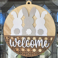 Three Bunny Easter Spring Welcome Door Hanger | Bunny Life | Bunny Welcome Sign
