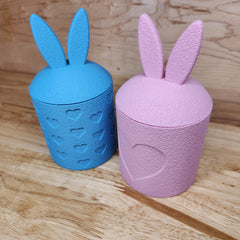Fuzzy 3D Easter Bunny Container with Ears Lid | Easter Decorations | Bunny Decor