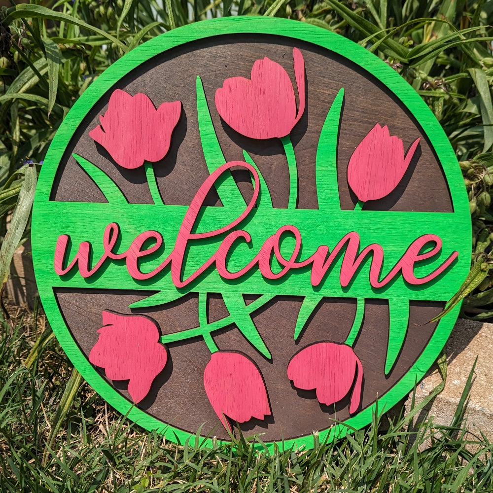Welcome Tulip Door Hanger