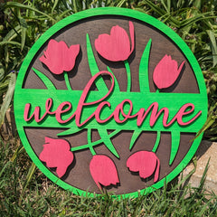 Welcome Tulip Door Hanger