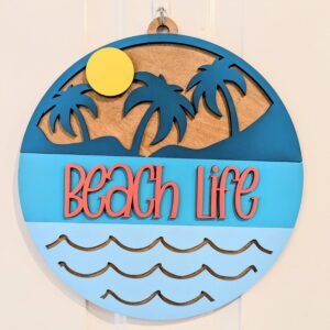 Alternative view of Beach Life Wood Door Hanger | Coastal Beach House Decor