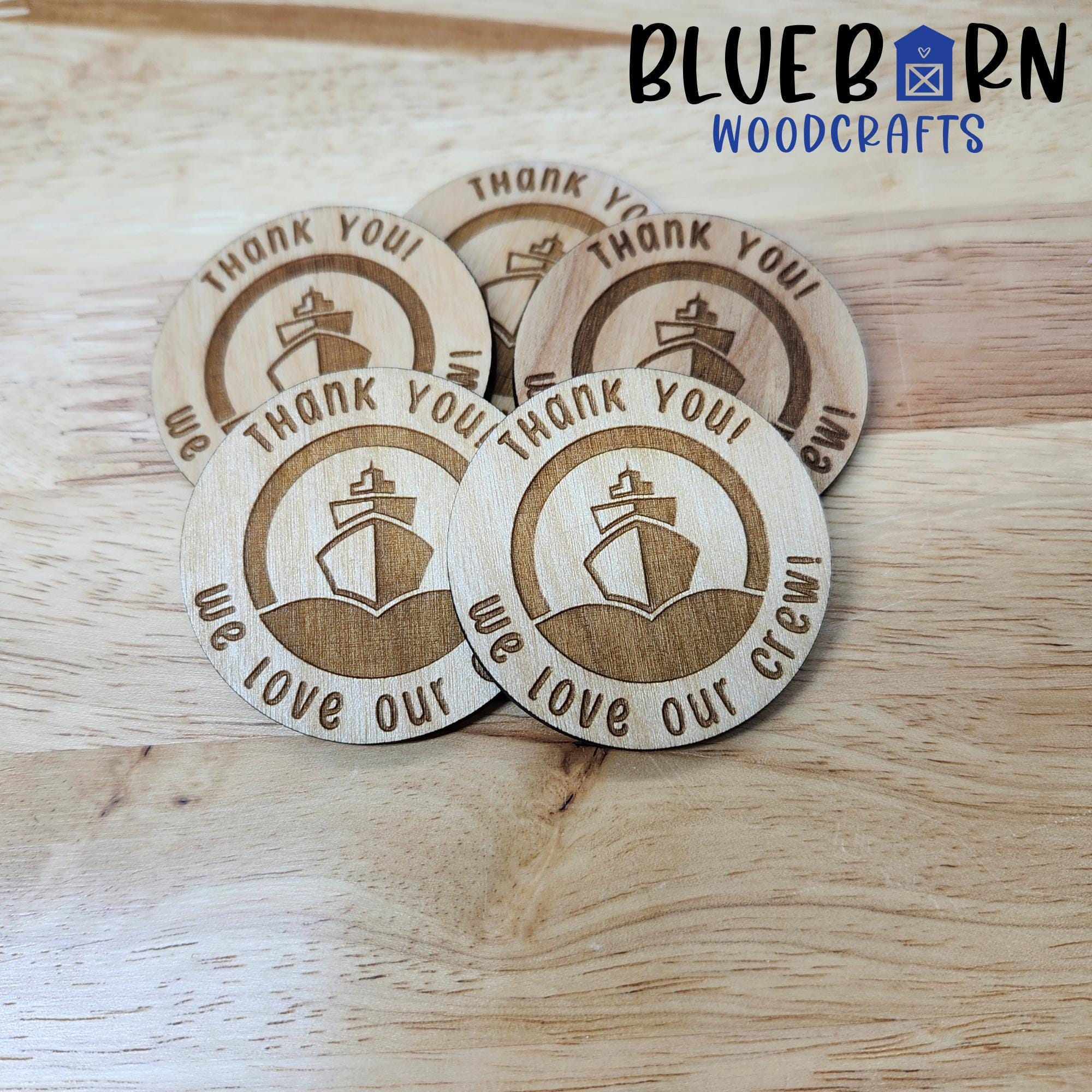 Personalized Cruise Crew Thank You Wooden Tokens: Engraved Cruise Gifts