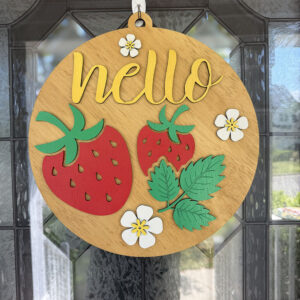 Hello Strawberry Door Hanger | Farmhouse Summer Porch Decor