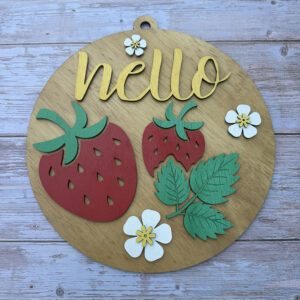 Alternative view of Hello Strawberry Door Hanger | Farmhouse Summer Porch Decor