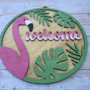 Alternative view of Flamingo Welcome Door Sign – Tropical Front Door Decor |