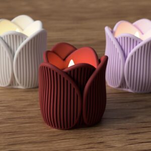 Alternative view of Modern Tulip Tea Light Holders – Floral Home Decor – Set of 3 Candle Holders