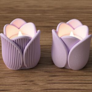 Modern Tulip Tea Light Holders – Floral Home Decor – Set of 3 Candle Holders